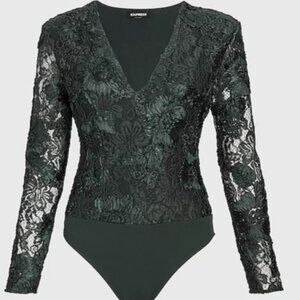 Green,lace embroidered bodysuit